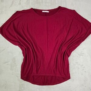 Womens Deep Red Dolman Sleeve Off Shoulder Tunic Top Size L Oversized Stretch